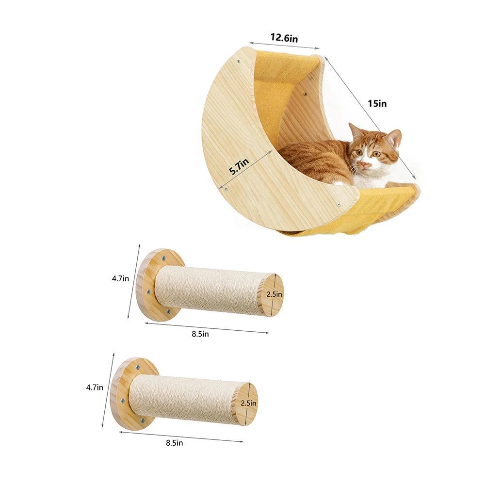 Authentic Wood Cat Wall Hammock Shelves - Moon Shaped Design - Love4thePets