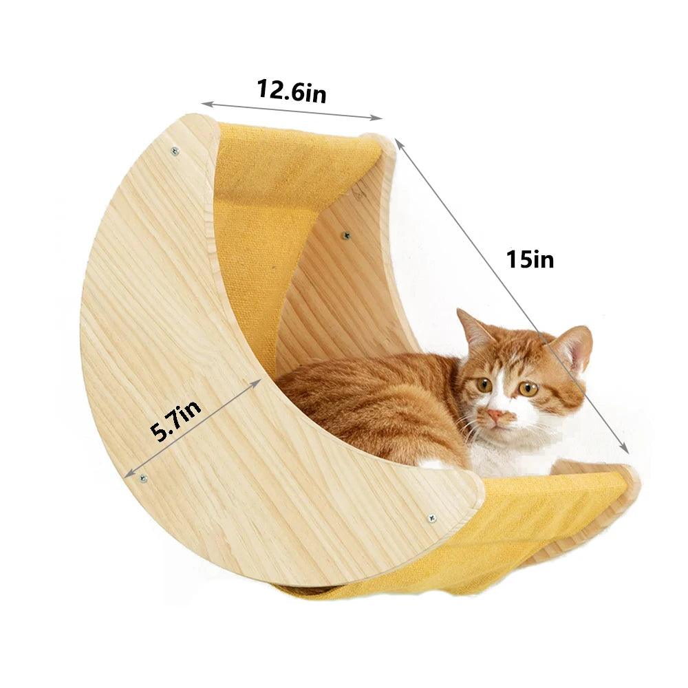 Authentic Wood Cat Wall Hammock Shelves - Moon Shaped Design - Love4thePets