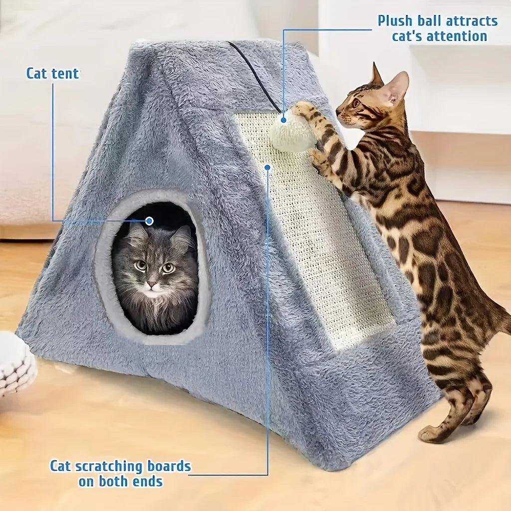 Cozy Cat Bed with Scratching Board & Toy Ball - Love4thePets