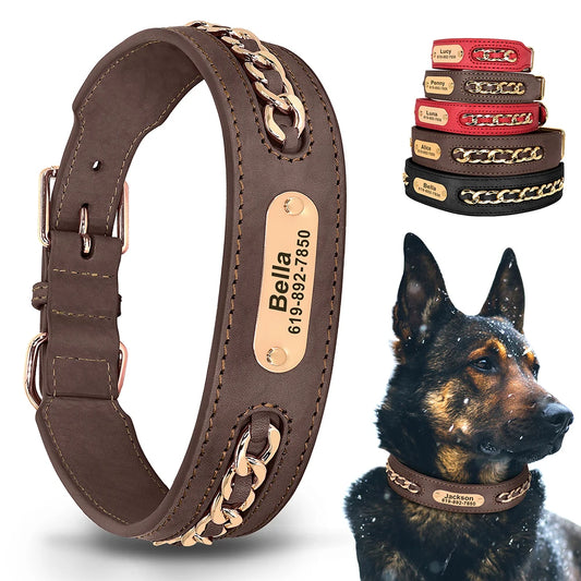 Personalized Leather Dog Collar with Nameplate - Love4thePets