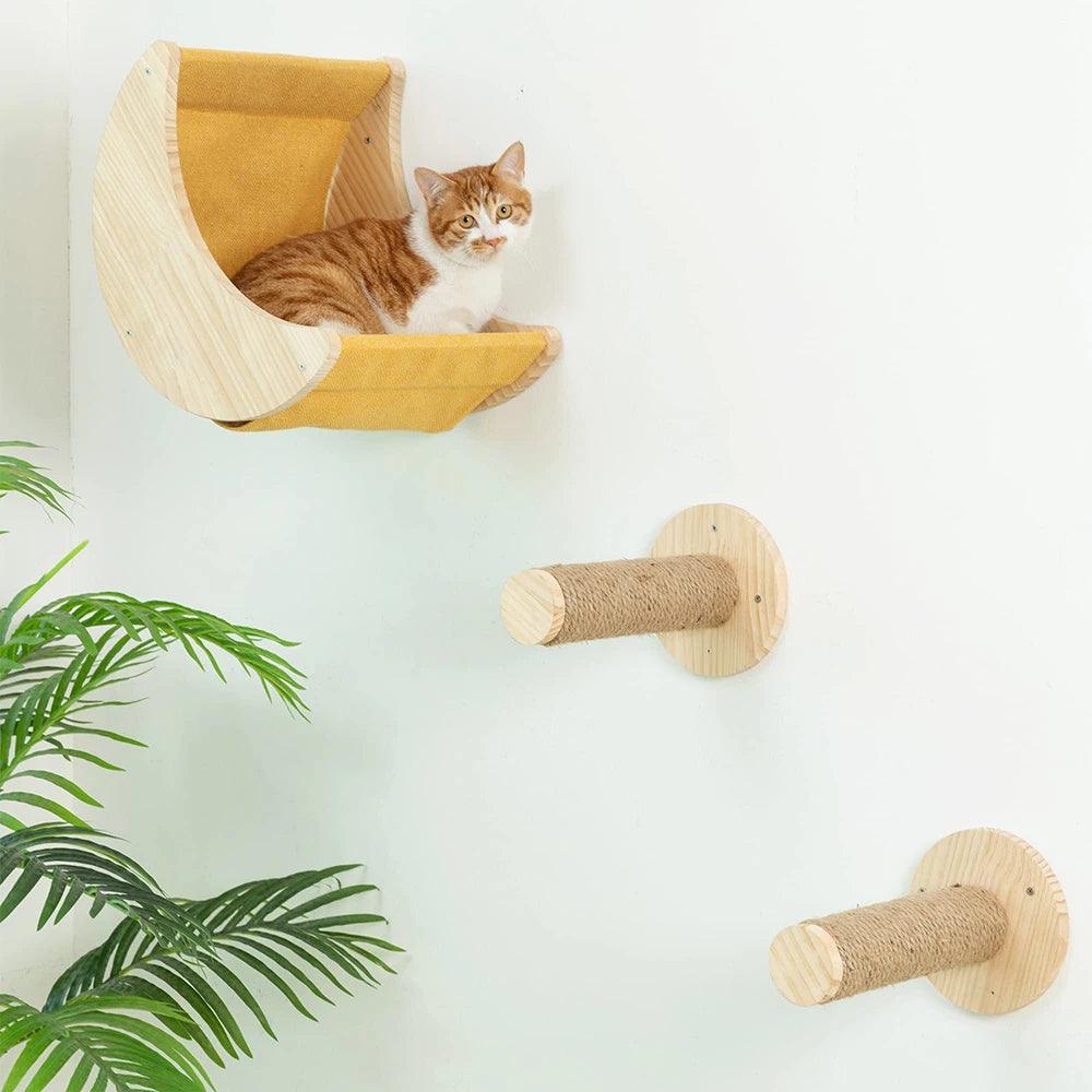 Authentic Wood Cat Wall Hammock Shelves - Moon Shaped Design - Love4thePets